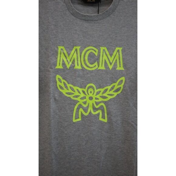 MCM MHT9SMM80 Men's Sz S Gray/Neon Yellow Logo S/S T-Shirt $280 - Picture 3 of 6
